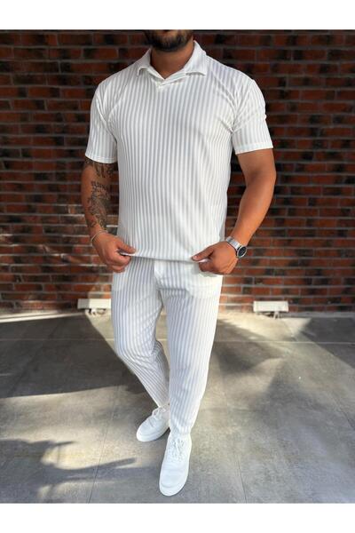 Combineman35 Ανδρικό μπλουζάκι με ριγέ γιακά πόλο και συνδυασμός παντελονιού