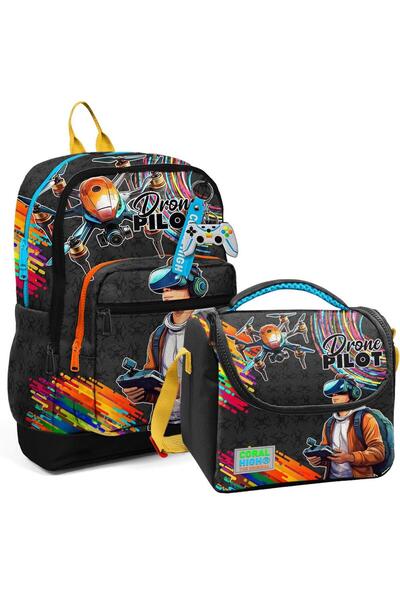 Coral High Set of 2 Drone Patterned School Bag Nutrition 23780