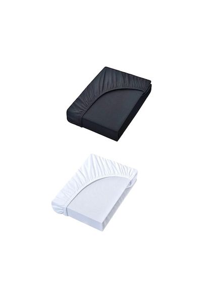 OEM Set 2 pieces, Elastic Bed Sheet, Nature Mark, Cotton, White/Black, 90 x 190 cm