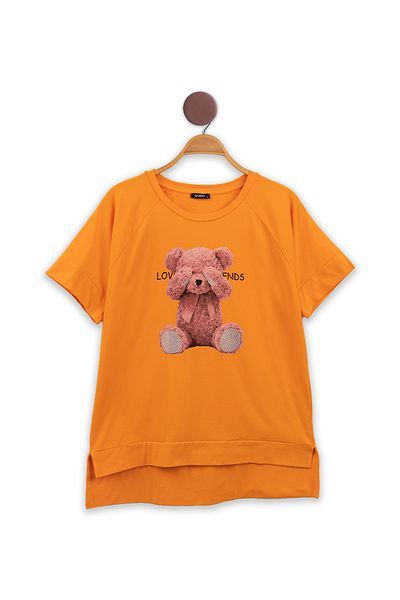 FOR WOMEN Girls' Orange Love Friends Teddy Bear T-Shirt