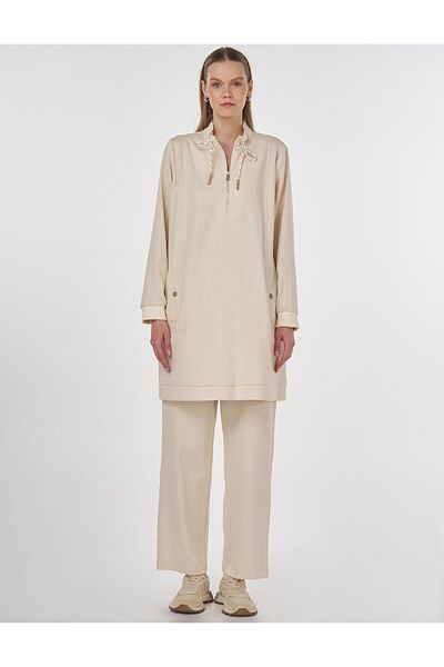 Kayra Lace Detailed Cotton Double Set - Cream