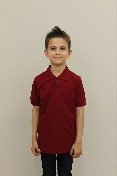 Queenchic Children's 100% Cotton Solid Color Polo Neck Short Sleeve T-Shirt Burgundy - Burgundy - Bynvascahppole-Bor