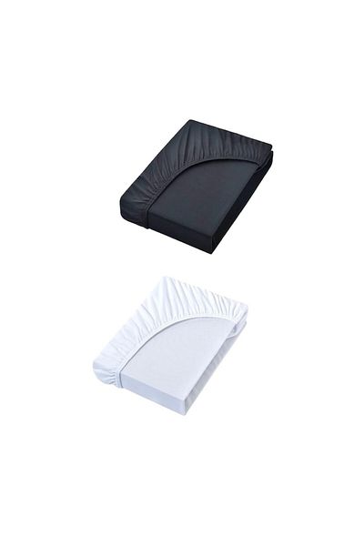 OEM Set 2 pieces, Elastic Bed Sheet, Nature Mark, Cotton, White/Black, 90 x 190 cm