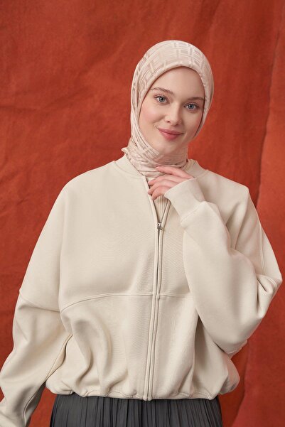 ARMANDA Italian Jacquard Geometric Pattern Scarf - Beige