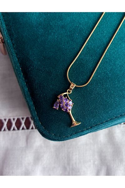 Miltonia Zircon Stone Wine Glass Steel Necklace