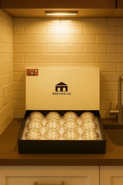 MOSTAFA 12-piece white coffee cup set with a gold pattern