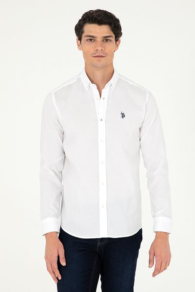 U.S. Polo Assn. Men's White Shirt With Buttons At The Collar