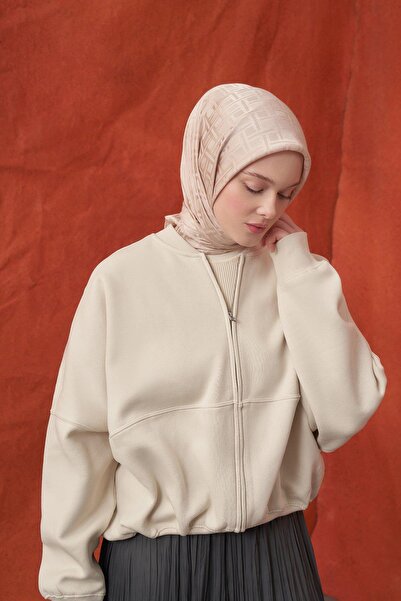 ARMANDA Italian Jacquard Geometric Pattern Scarf - Beige