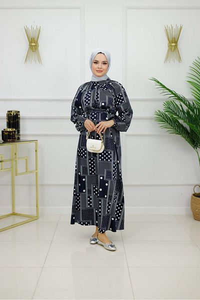 Valens Butik Women's Hijab Dress Patterned & Belted Dress