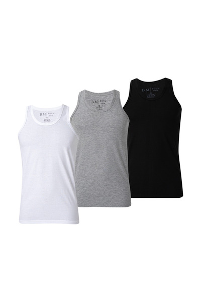 BOUN MARCHE Men's Undershirt Premium 3-Piece Box Combed Cotton Single Jersey 100% Cotton