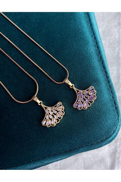 Miltonia Zircon Stone Leaf Steel Necklace