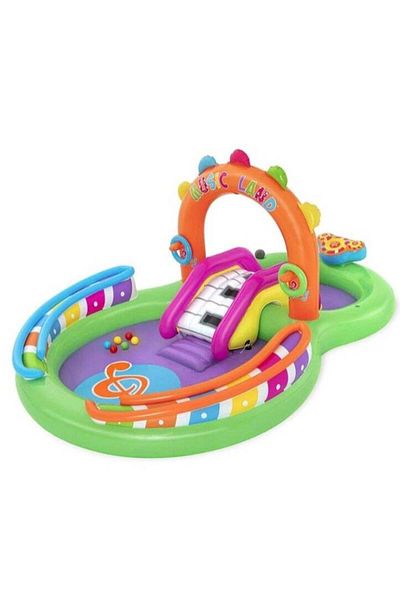 BESTWAY Toddler Backyard Inflatable Pool with Sprinkler Arch, Slide and Toss Ring