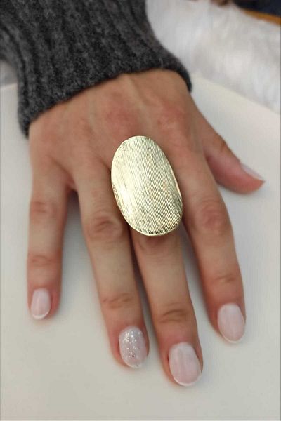 KYOLA DESİGN Shiny Adjustable Gold Women's Ring with Big Strip