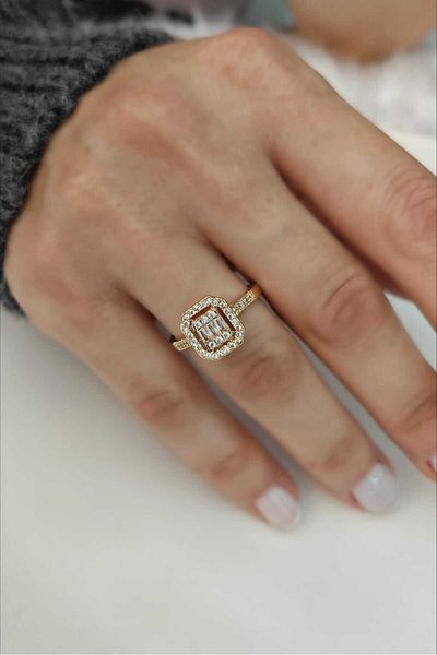 KYOLA DESİGN Baguette Zircon Stone Adjustable Gold Women's Ring