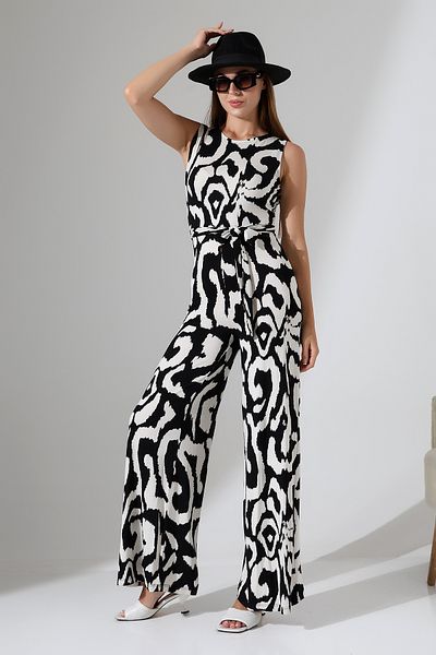 Planet Prestige Zebra Patterned Belted Jumpsuit