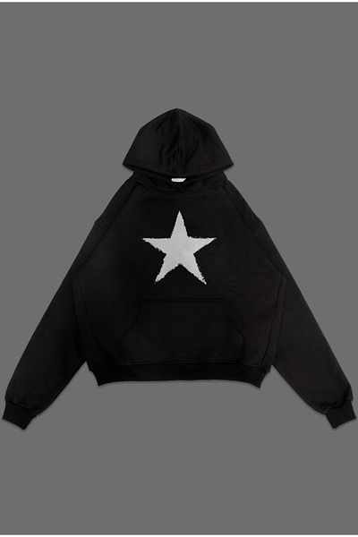 EVIus Oversize Y2K Star Printed Hooded Sweatshirt