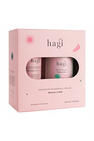 Hagi Cosmetics Hagi sada sójová svíčka Bali Vacation 215ml a masážní olej na ...