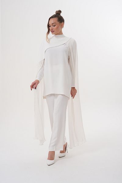 Marvella By Rasha Elegant Pleated Cape Pantsuit Set