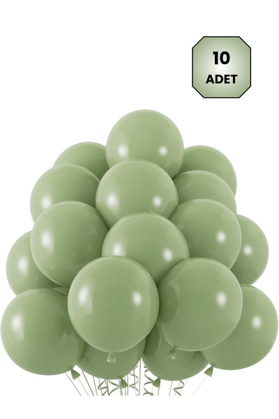Mielibon Pastel Okaliptüs (Küf Yeşili) Balon 12 İnç 10’lu Set – Parti Doğum G...