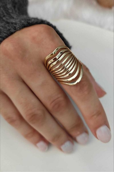 KYOLA DESİGN Adjustable Gold Women's Ring with Asymmetric Stripe