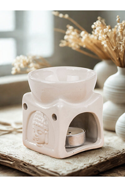 MUKKO HOME Porselen Buddha Dekorlu Buhurdanlık – Aromaterapi ve Mumluk – 9 cm