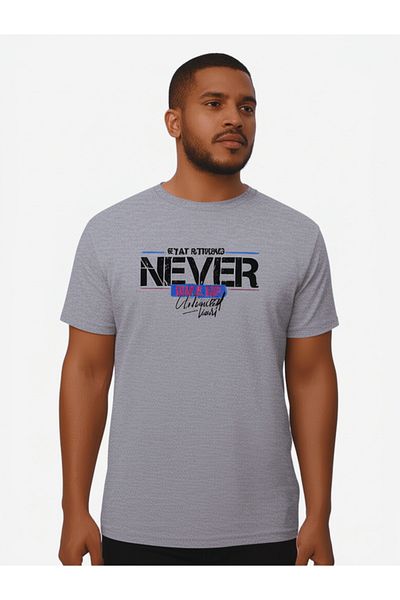 DHDmoda Men's Gray Text Printed T-Shirt