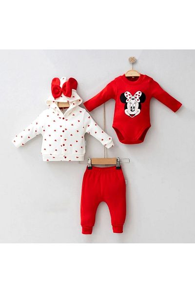 cayzen 3-Piece Micky Heart Baby Girl Set with Cardigan