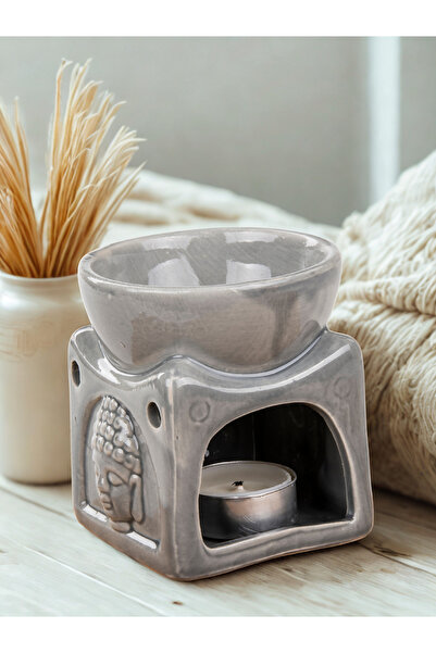 MUKKO HOME Porselen Buddha Dekorlu Buhurdanlık – Aromaterapi ve Mumluk – 9 cm