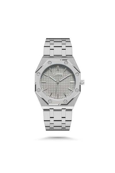 catera Men's silver steel watch with a gray dial