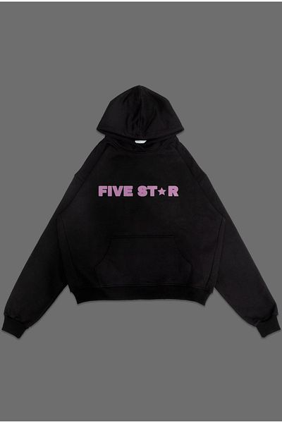 EVIus Oversize Five Star Printed Hooded Sweatshirt