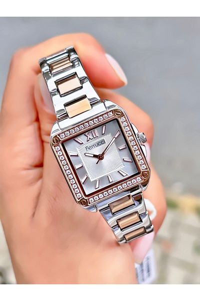 Ferrucci Women's Wristwatch Square Model Steel Cord Waterproof Bracelet Gift