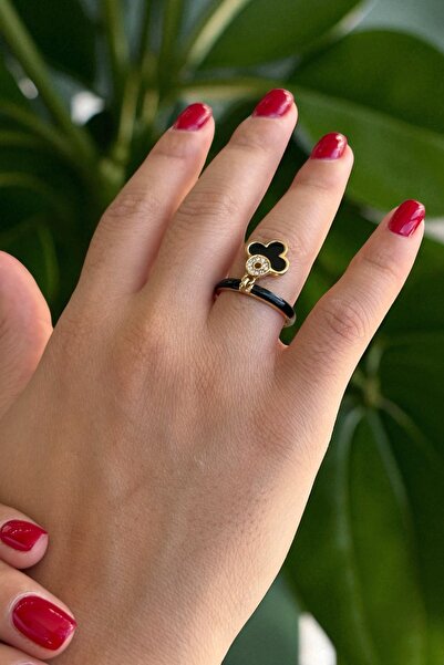 Utku Kuyumculuk 14 AYAR MİNELİ İTALYAN MODEL SALLANTISI ÇİFT TARAFLI YONCA YÜZÜK