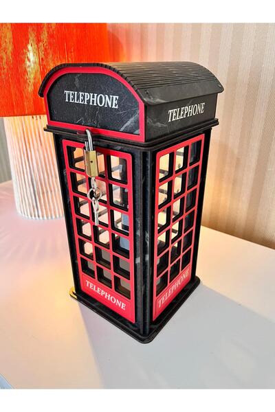 Demo Tasarım London Telefon Kulübesi Kumbara (BÜYÜK BOY SİYAH- KIRMIZI)