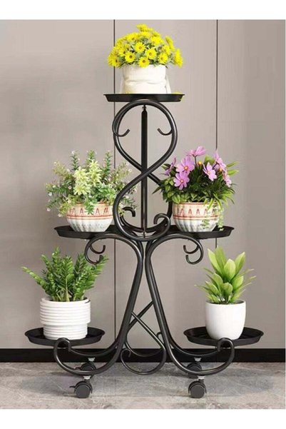 Generic 1-Piece Metal Plant Rack Stand Flower Shelf Storage with Wheels Black...