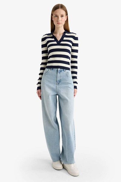 DeFacto New Season Coool Slim Fit Slim Fit Polo Neck Striped Sweater