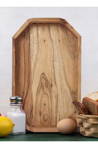 Generic REZLAN UAE Premium Handcrafted Acacia Wood Serving Tray â€“ Perfect for Breakfast, Tea, Cheese, or
