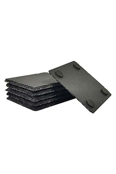 Generic Lushh 6-Piece Natural Stone Square Slate Coaster With Rough Edge Black 10X10cm
