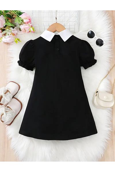 OEM Black dress with white collar for girls, suitable for school and kindergarten 7 years, 122 cm