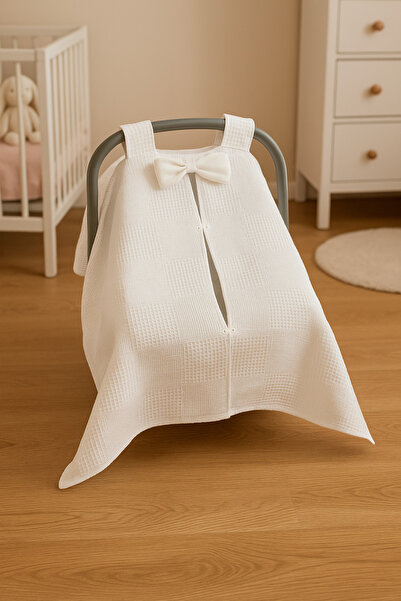 Babycitytr Kurdeleli %100 Pamuk Petek Waffle Pike Puset Örtüsü, Minderi ve Çarşafı – Bebek Arabası 3'lü Set