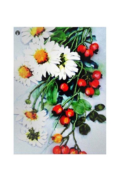 Generic Flower Printed Metallic Plate White/Green/Red 20x15cm
