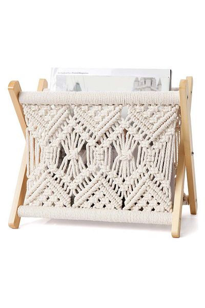 Generic Excefore Macrame Magazine Rack, Boho Storage Holder, Pre Assembled Basket Rack Standing Basket for