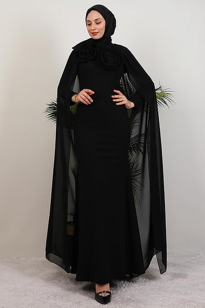 GİYZAMİLA Big Rose Hijab Dress Black
