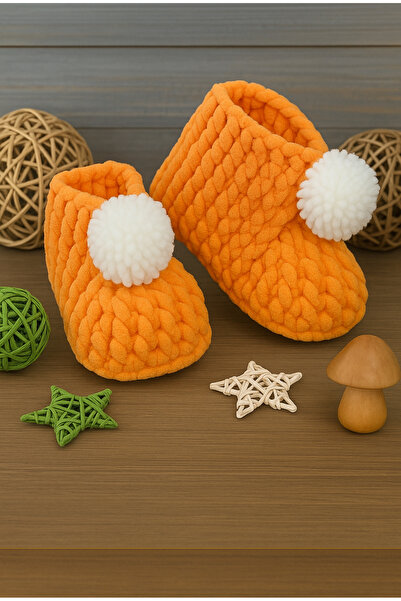 DeKuBaby Pom Pom Hand Knitted Baby-Child Slippers - Booties, Home Shoes