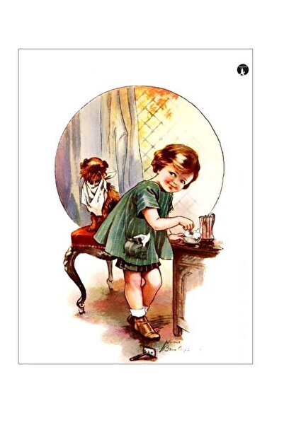 Generic Child With Dog Themed Metallic Plate Green/Brown/Yellow 20x15cm