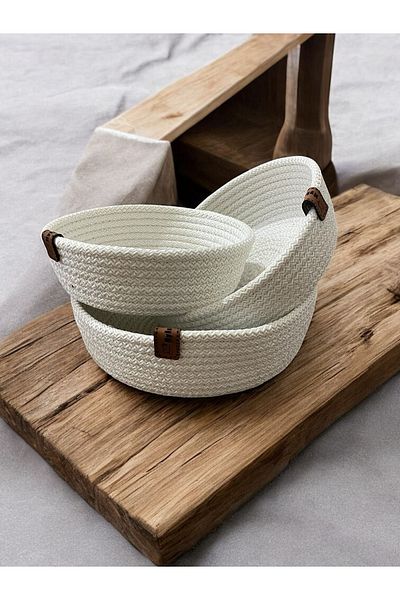 SİMEREV HALI HOME CONSEPT 3-Piece Wicker Basket Wicker Towel Kitchen and Bathroom Living Room Organizer Multi-Purpose Basket Set