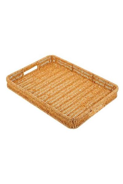 Generic Hihonor Hand-Woven Rattan Storage Basket with Handles, Rectangle Food Serving Tray, Imitation Ratta