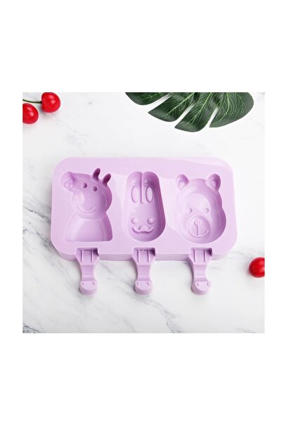 BV Silicone ice cream mold, Peppa, Bear, Rabbit 3 cavities with silicone lid, Purple, 19 cm, 409COF