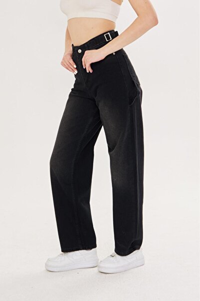 Shield Life Alley Double Belt Black 90's Straight Oversize Women's Jeans (the Most Comfortable Fashion of School)