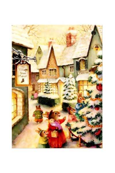 Generic Cartoon Village Printed Metallic Plate Brown/Beige/Red 20x15cm