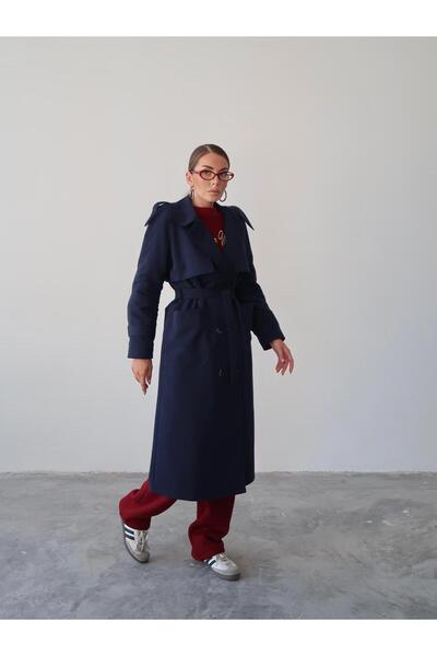 BUTİK ELAJ Trench Coat Navy Blue